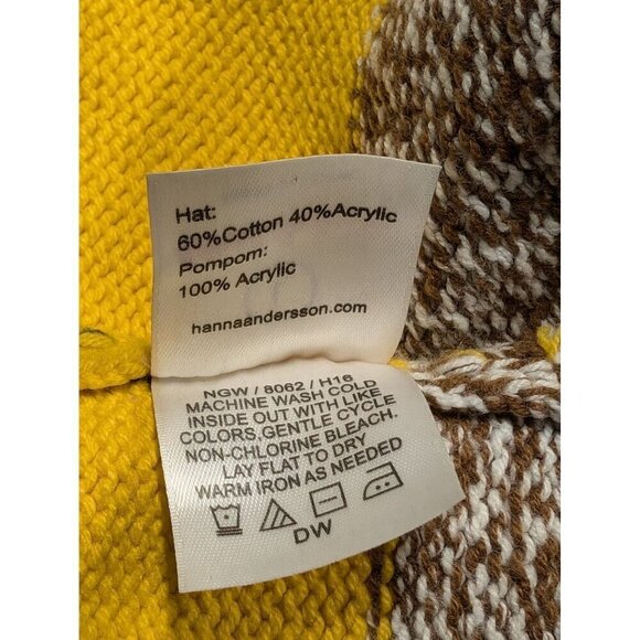 Hanna Andersson Striped Pom-Pom Beanie Hat Colorful Yellow Brown Blue Cotton Lar - Picture 4 of 6